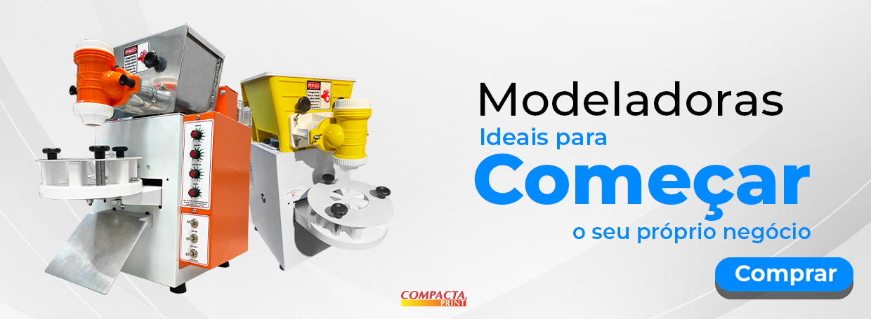 Banner para venda de modeladoras de salgados da Compacta Print