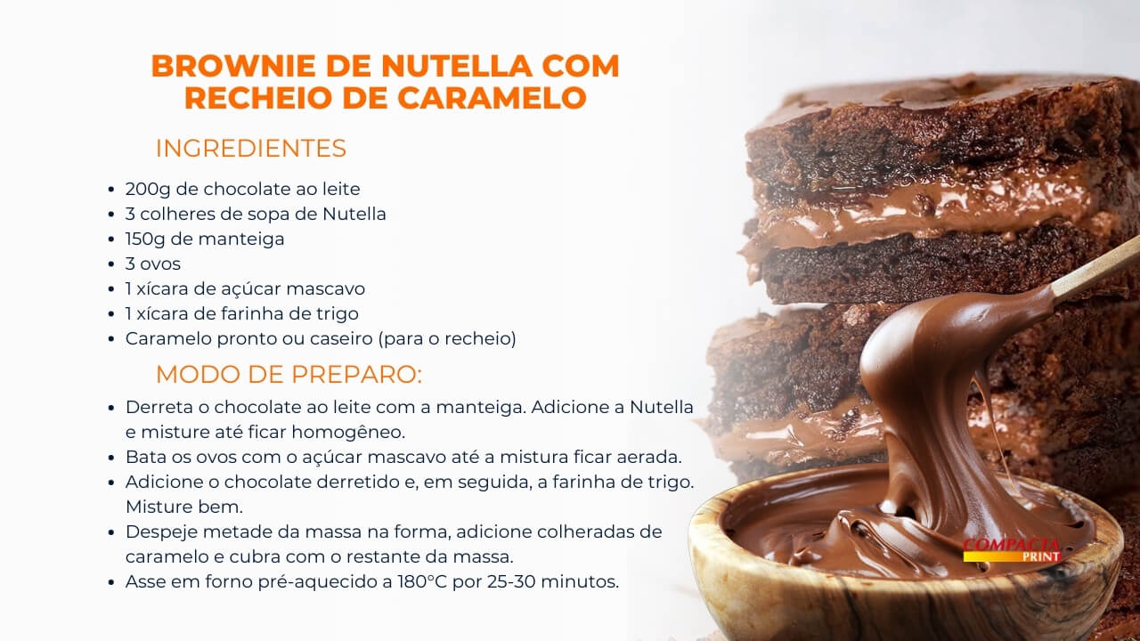 Receita diferenciada Brownie de Nutella com recheio de caramelo