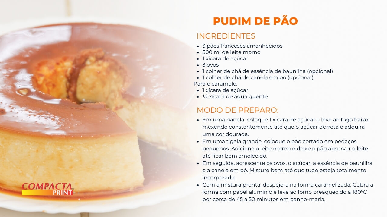 Ingredientes para fazer pudim de pão