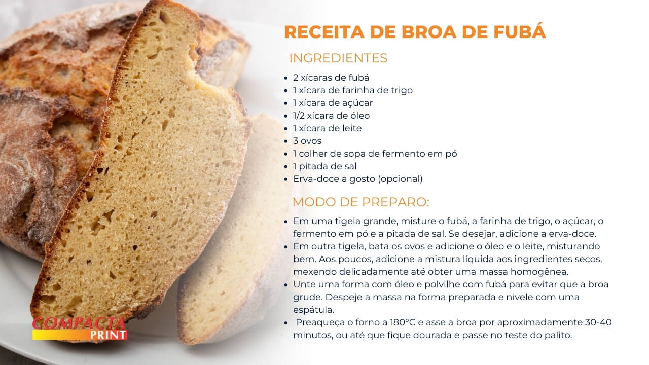 Ingredientes necessários para a receita de Broa de Fubá